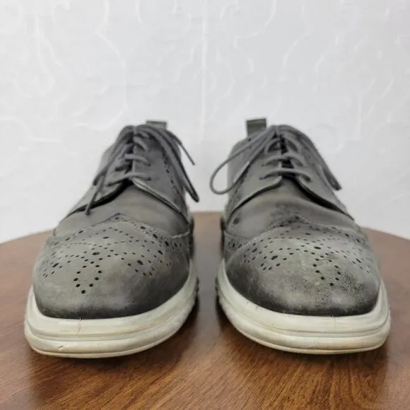 ECCO Mens St 1 Hybrid Lite Brogue Wingtip Magnet Shoes 10 Gray Leather Oxford