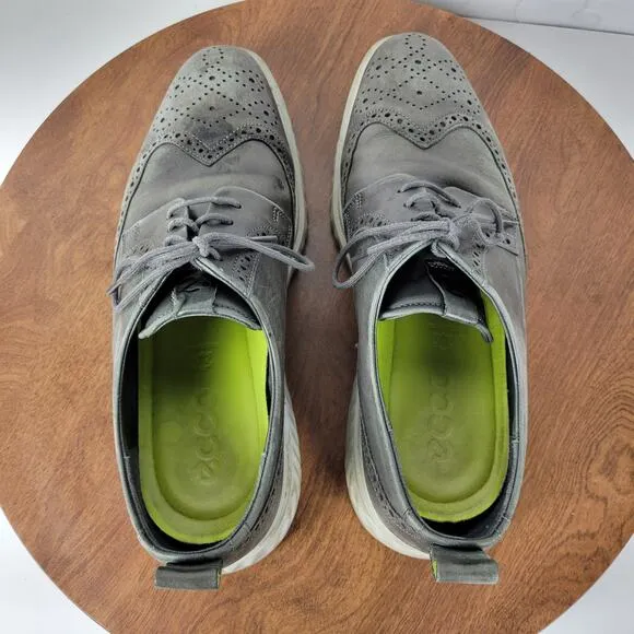 ECCO Mens St 1 Hybrid Lite Brogue Wingtip Magnet Shoes 10 Gray Leather Oxford