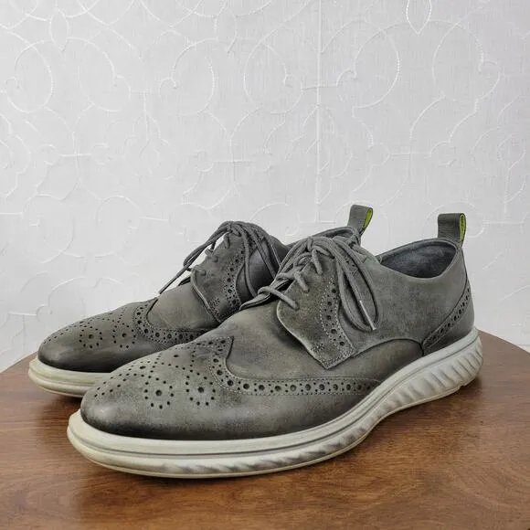 ECCO Mens St 1 Hybrid Lite Brogue Wingtip Magnet Shoes 10 Gray Leather Oxford