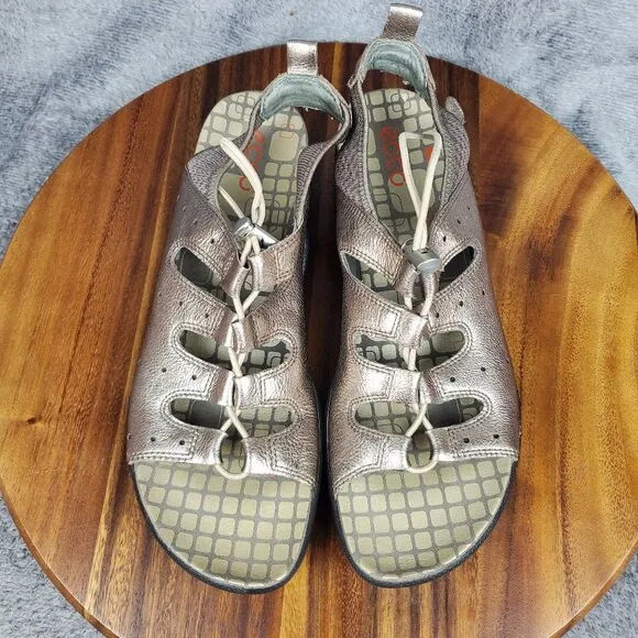 Ecco Sandals Women's 10 41 Metallic Leather Jab Toggle Sport Comfort Gladiator