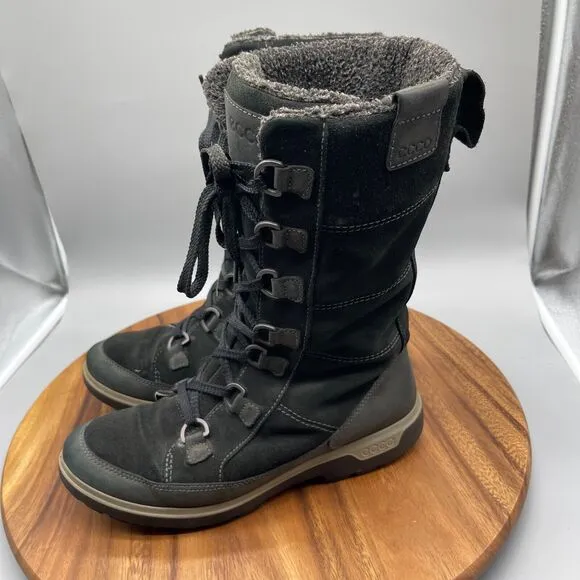 ECCO Women's Gora Tall Winter Boots Size 10 / 41 Leather Snow Black