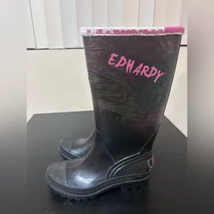 Ed Hardy Rain Boots Tiger Womens Size 6 Tiger Tall Y2K Vintage VTG