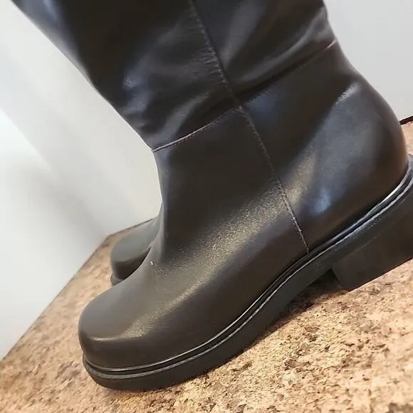 Eddie Bauer Brown Leather Side Zip Tall Women's Boots Size 9.5 M Riding Boot EUC