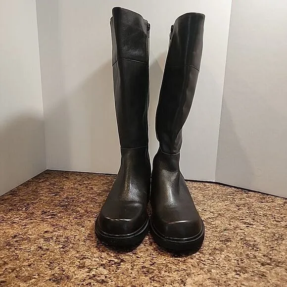 Eddie Bauer Brown Leather Side Zip Tall Women's Boots Size 9.5 M Riding Boot EUC