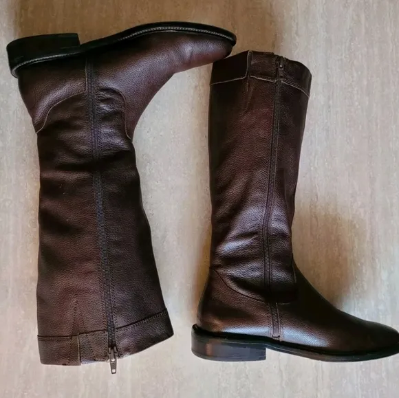 Eddie Bauer Vintage Y2K High Definition Brown Leather Equestrian Tall Boots EUC