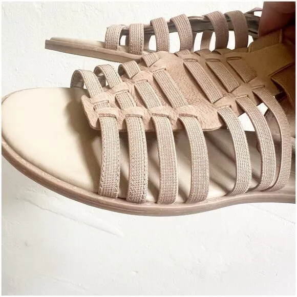 Eileen Fisher Rato Honey Nubuck &amp; Elastic Flat Gladiator Sandals New Size 6