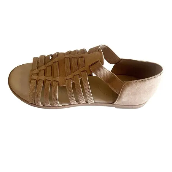 Eileen Fisher Rato Honey Nubuck &amp; Elastic Flat Gladiator Sandals New Size 6