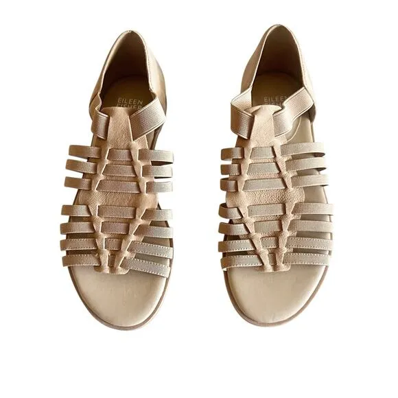 Eileen Fisher Rato Honey Nubuck &amp; Elastic Flat Gladiator Sandals New Size 6