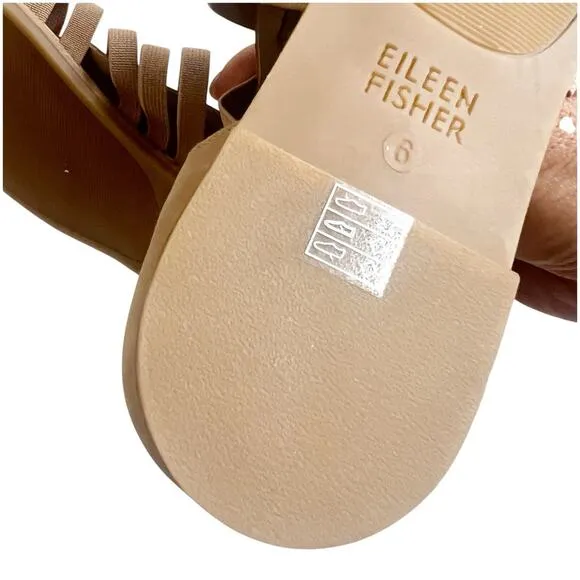 Eileen Fisher Rato Honey Nubuck &amp; Elastic Flat Gladiator Sandals New Size 6