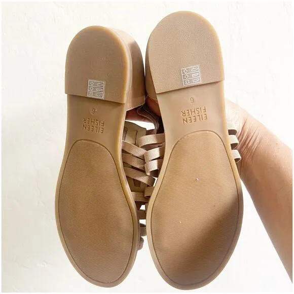 Eileen Fisher Rato Honey Nubuck &amp; Elastic Flat Gladiator Sandals New Size 6