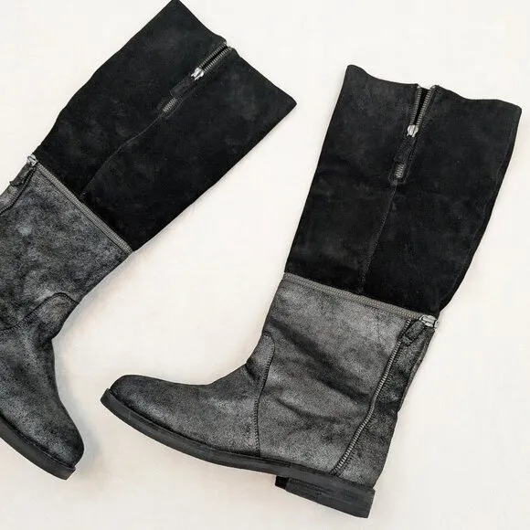 EILEEN FISHER Switch Zip-Off Boots Black Suede Metallic Leather