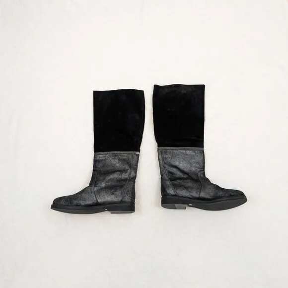 EILEEN FISHER Switch Zip-Off Boots Black Suede Metallic Leather