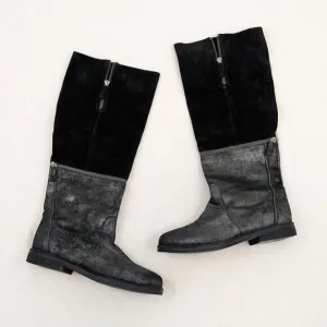 EILEEN FISHER Switch Zip-Off Boots Black Suede Metallic Leather