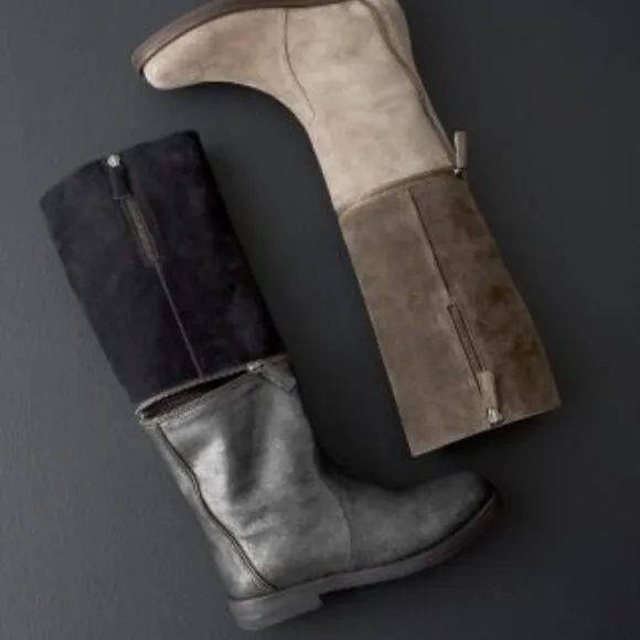EILEEN FISHER Switch Zip-Off Boots Black Suede Metallic Leather