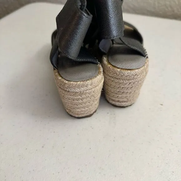 Eileen Fisher Willow Wedge Espadrille Women’s Size 5.5 Leather Sandals metallic