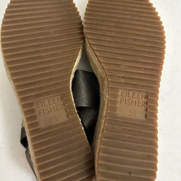 Eileen Fisher Willow Wedge Espadrille Women’s Size 5.5 Leather Sandals metallic