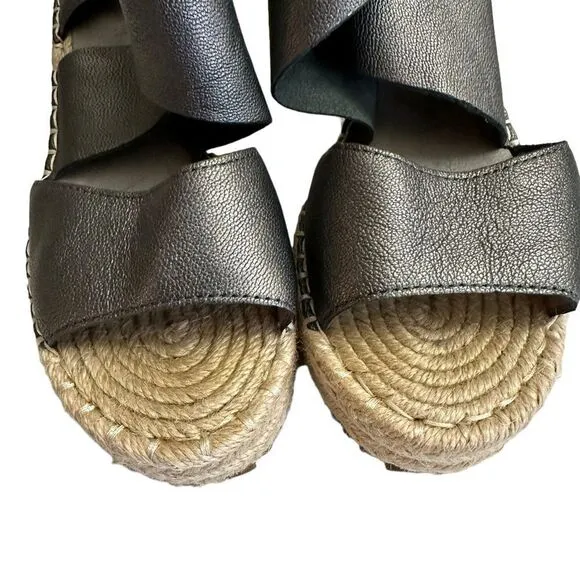 Eileen Fisher Willow Wedge Espadrille Women’s Size 5.5 Leather Sandals metallic