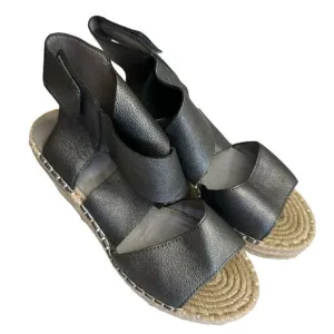 Eileen Fisher Willow Wedge Espadrille Women’s Size 5.5 Leather Sandals metallic