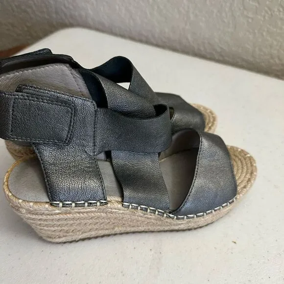 Eileen Fisher Willow Wedge Espadrille Women’s Size 5.5 Leather Sandals metallic