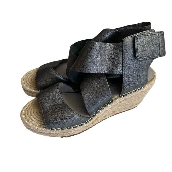 Eileen Fisher Willow Wedge Espadrille Women’s Size 5.5 Leather Sandals metallic