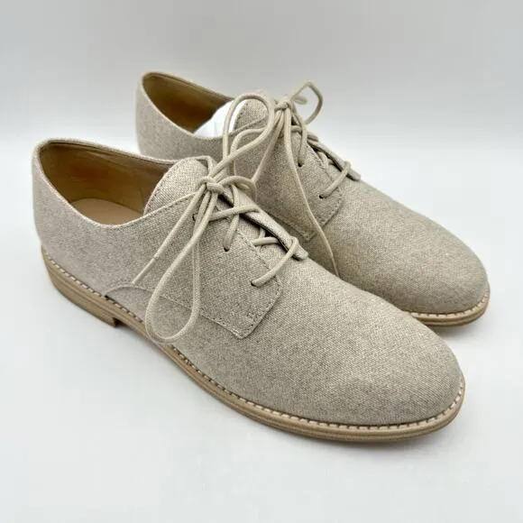 Eileen Fisher Womens Harlow Oxford Shoes US 7.5 M EU 38 Beige Oat Fabric NIB