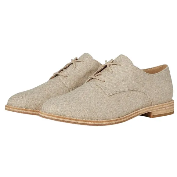 Eileen Fisher Womens Harlow Oxford Shoes US 7.5 M EU 38 Beige Oat Fabric NIB