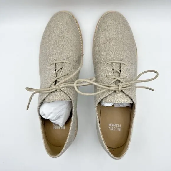 Eileen Fisher Womens Harlow Oxford Shoes US 7.5 M EU 38 Beige Oat Fabric NIB