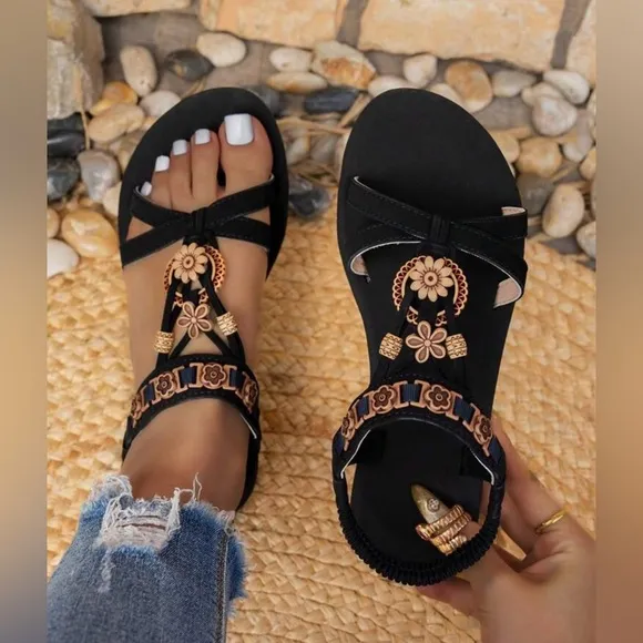 Elegant Black and Gold Women's Sandals