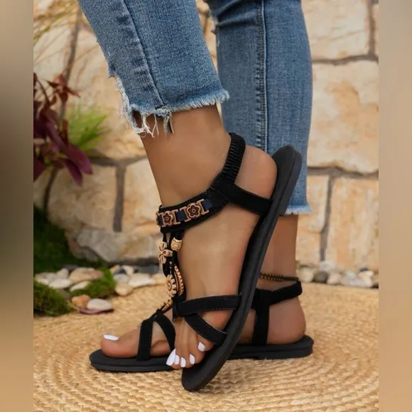 Elegant Black and Gold Women's Sandals