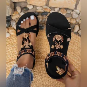 Elegant Black and Gold Women's Sandals