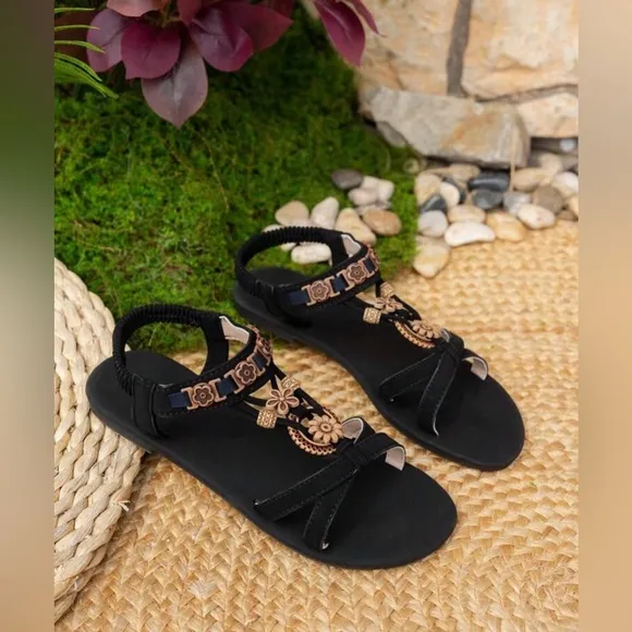 Elegant Black and Gold Women's Sandals