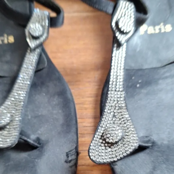 Elegant Christian Louboutin Black Satin Sandals with Rhinestone Detailing Satin