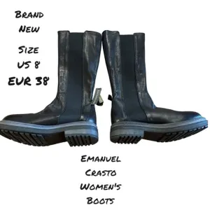 Emanuele Crasto Tall Black Leather Boots Made in Italy Size 38 EU 8M US New
