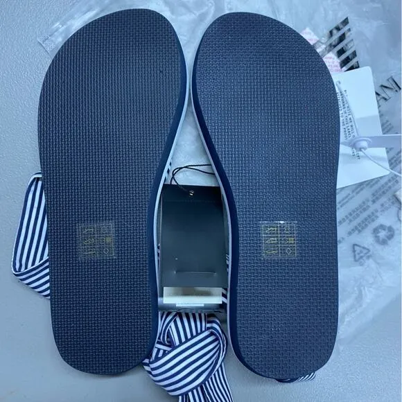 Emporio Armani Sandals Flip Flops Blue White Bi-Color Stripes Tie Up 7.5 NEW