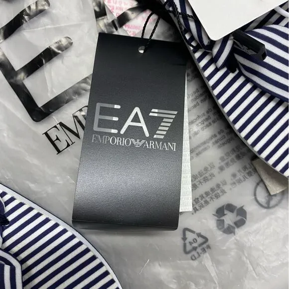 Emporio Armani Sandals Flip Flops Blue White Bi-Color Stripes Tie Up 7.5 NEW