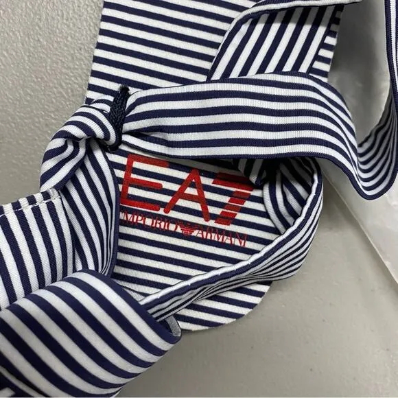 Emporio Armani Sandals Flip Flops Blue White Bi-Color Stripes Tie Up 7.5 NEW