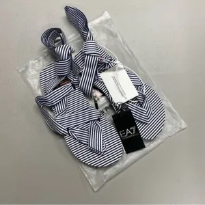 Emporio Armani Sandals Flip Flops Blue White Bi-Color Stripes Tie Up 7.5 NEW