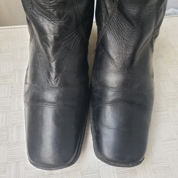 Eric Michael Knee High Wedge Boots Black Leather fur lined square toe 7