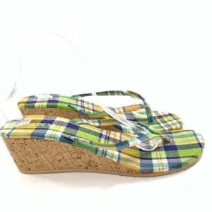 Esny sandals size 10 multicolored plaid wedge thong flip flops vintage y2k