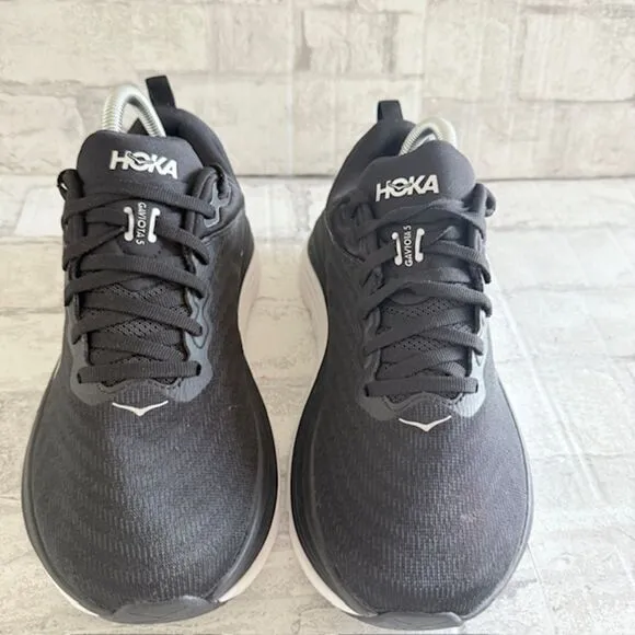 EUC Hoka Black White Womens Gaviota 5 Walking Running Sneakers 8B (Faded Stain)