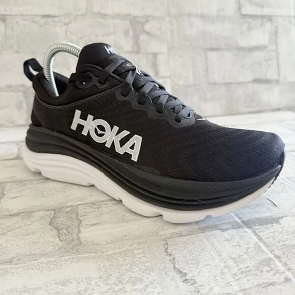EUC Hoka Black White Womens Gaviota 5 Walking Running Sneakers 8B (Faded Stain)