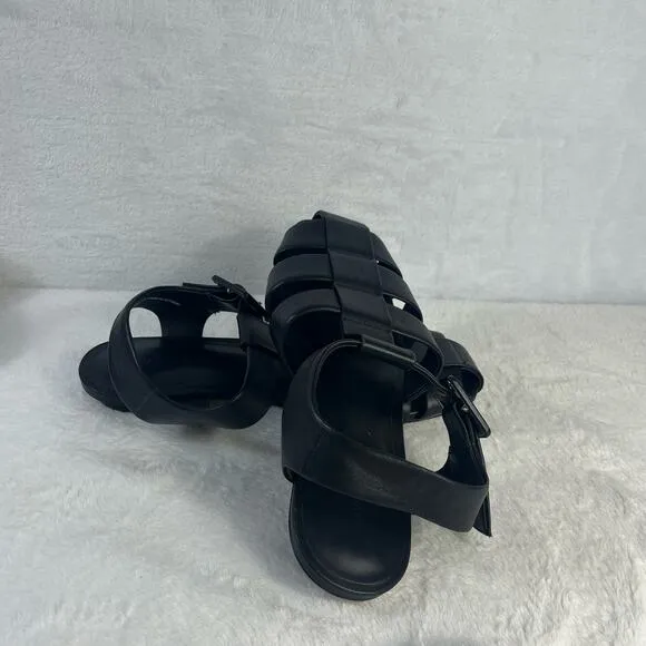 Everlane The Day Leather Fisherman Sandals Black Size 7 Low Round Heel NEW