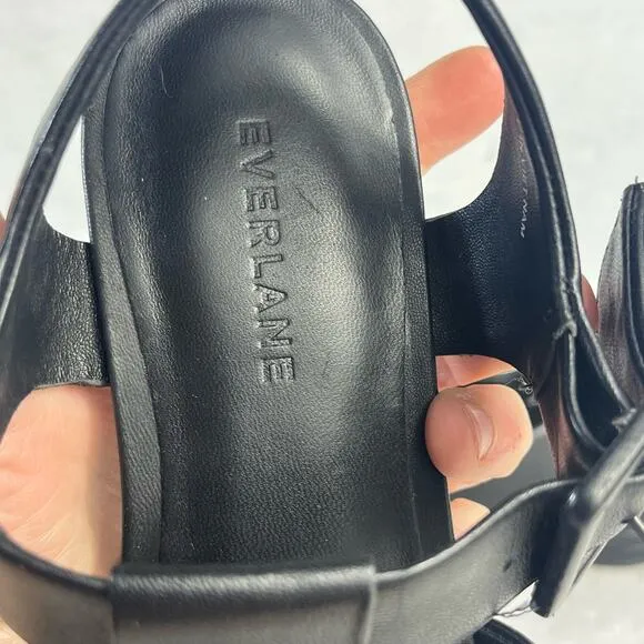 Everlane The Day Leather Fisherman Sandals Black Size 7 Low Round Heel NEW