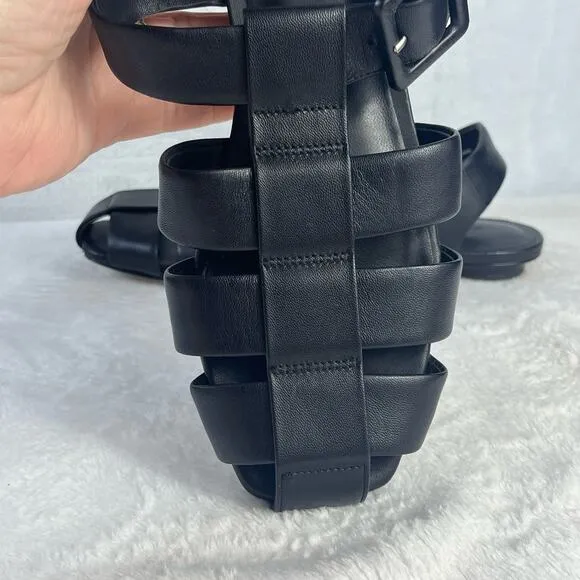 Everlane The Day Leather Fisherman Sandals Black Size 7 Low Round Heel NEW