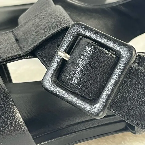 Everlane The Day Leather Fisherman Sandals Black Size 7 Low Round Heel NEW
