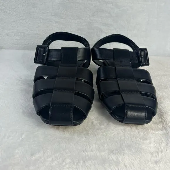 Everlane The Day Leather Fisherman Sandals Black Size 7 Low Round Heel NEW