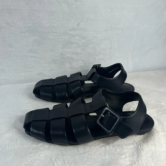 Everlane The Day Leather Fisherman Sandals Black Size 7 Low Round Heel NEW