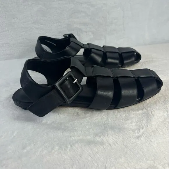 Everlane The Day Leather Fisherman Sandals Black Size 7 Low Round Heel NEW