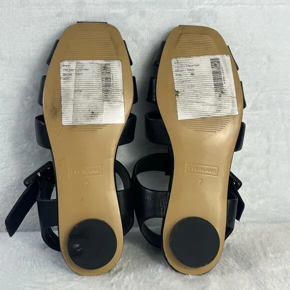 Everlane The Day Leather Fisherman Sandals Black Size 7 Low Round Heel NEW