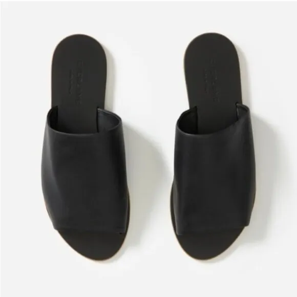 EVERLANE The Day Slide Black Leather Sandals Flip Flops Black  7.5